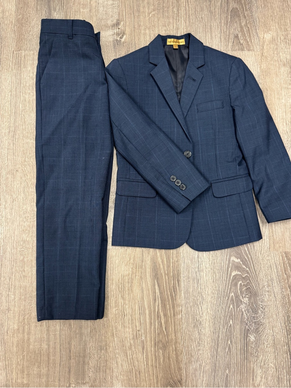 Class Club Dillards Navy Windowpane Kids Two-Piece Suit